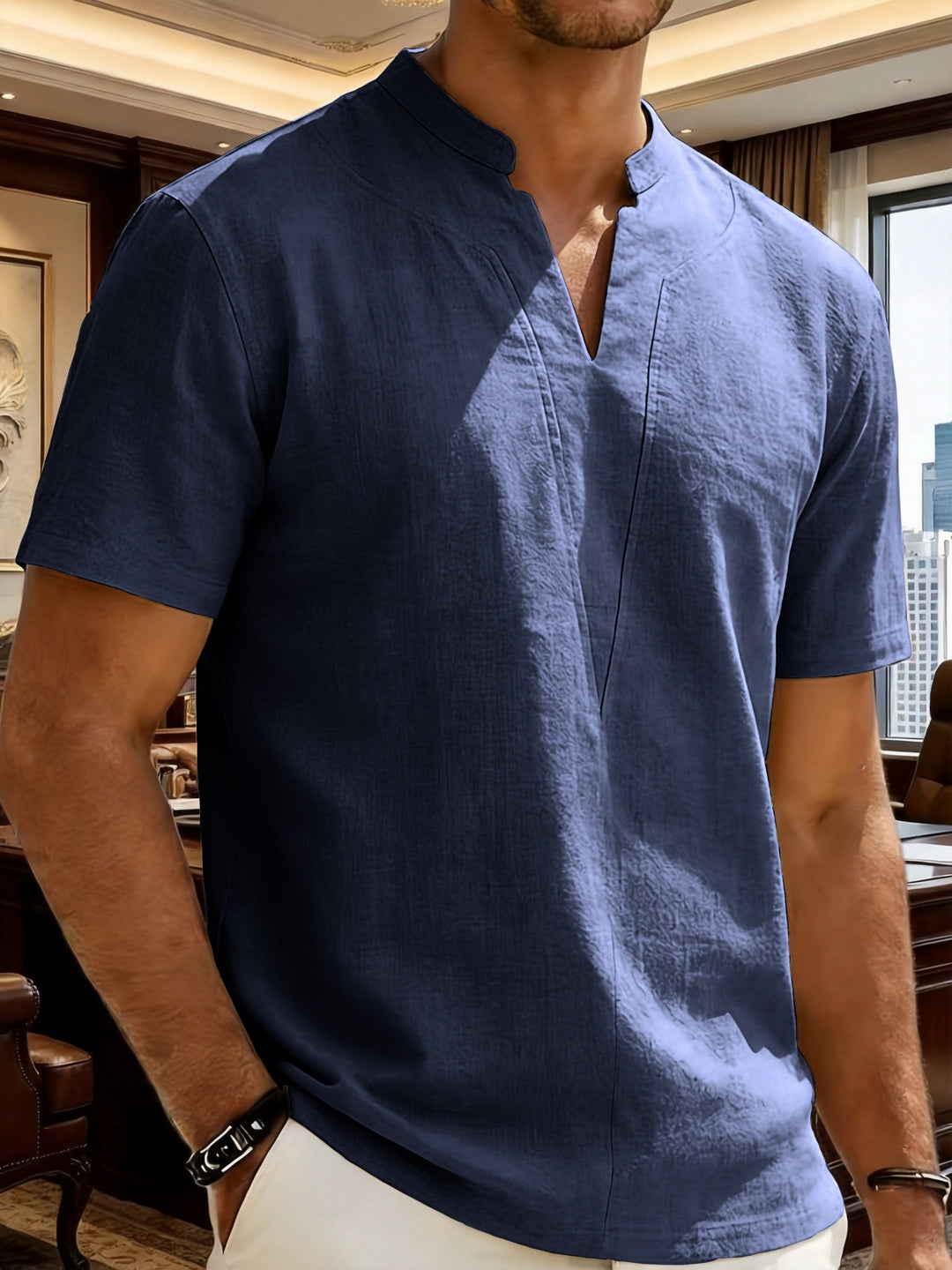 Grexric | Herren Leinenhemd mit Mao-Kragen und lockerer Passform