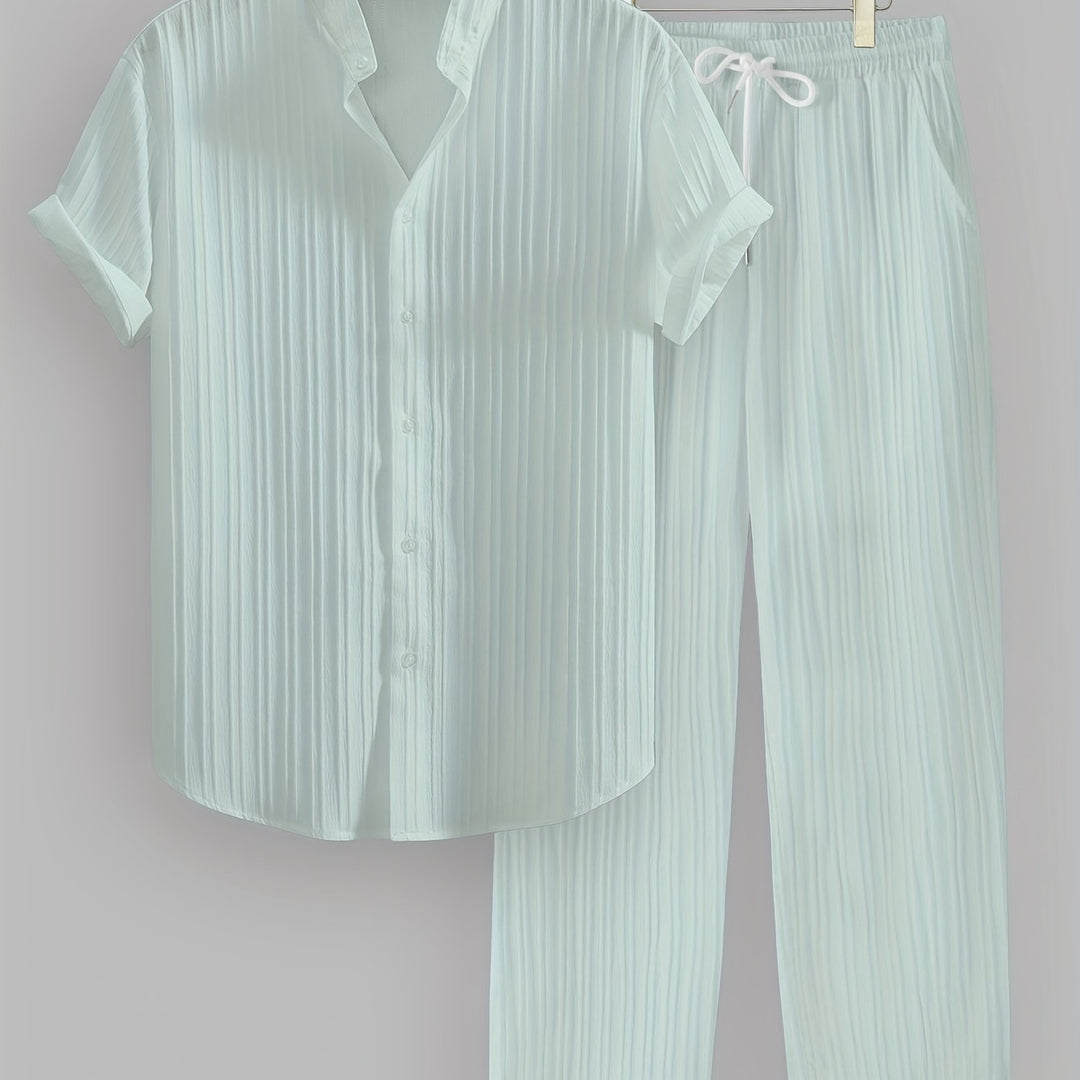 Kavaroq | Sommeroutfit für Herren mit Mao-Kragenhemd und Hose mit Kordelzug