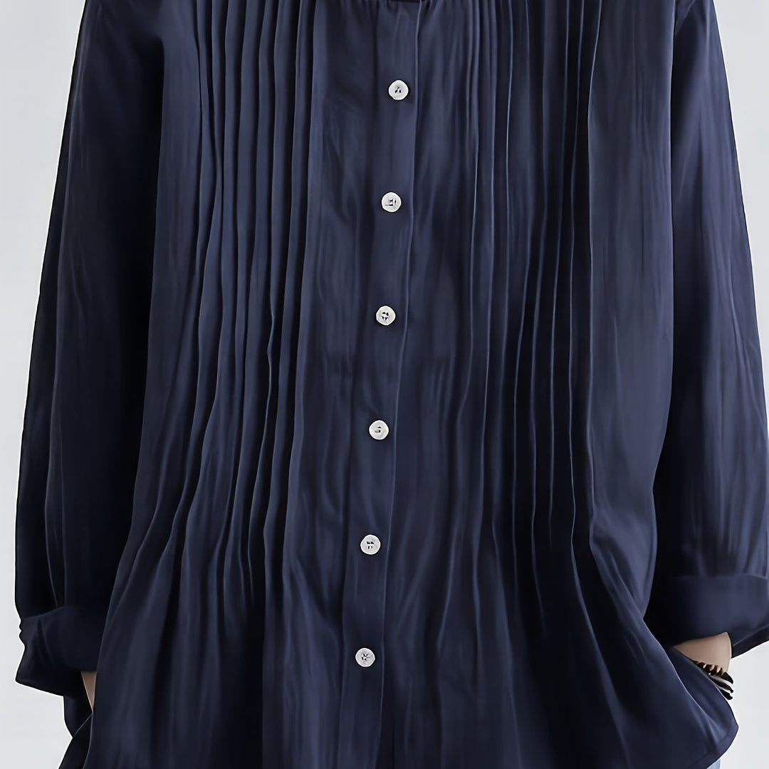 Arlet | Vintage Leinenbluse mit Mao-Kragen und lockeren Ärmeln