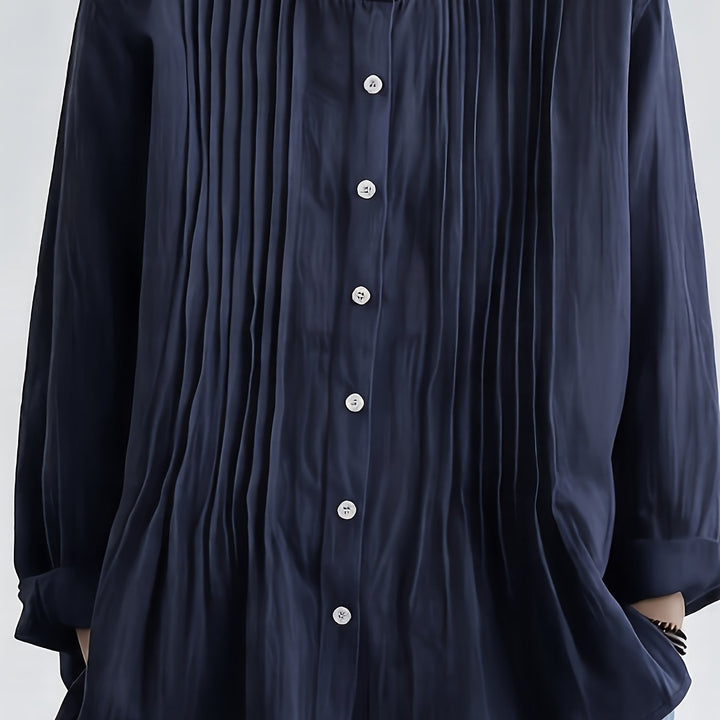 Arlet | Vintage Leinenbluse mit Mao-Kragen und lockeren Ärmeln