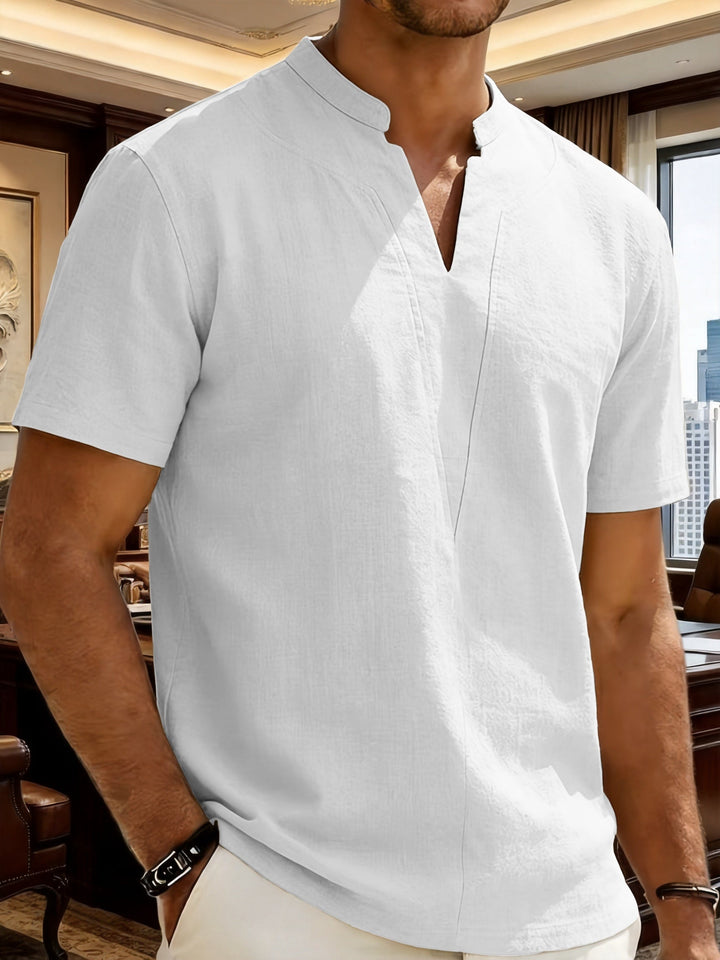 Grexric | Herren Leinenhemd mit Mao-Kragen und lockerer Passform