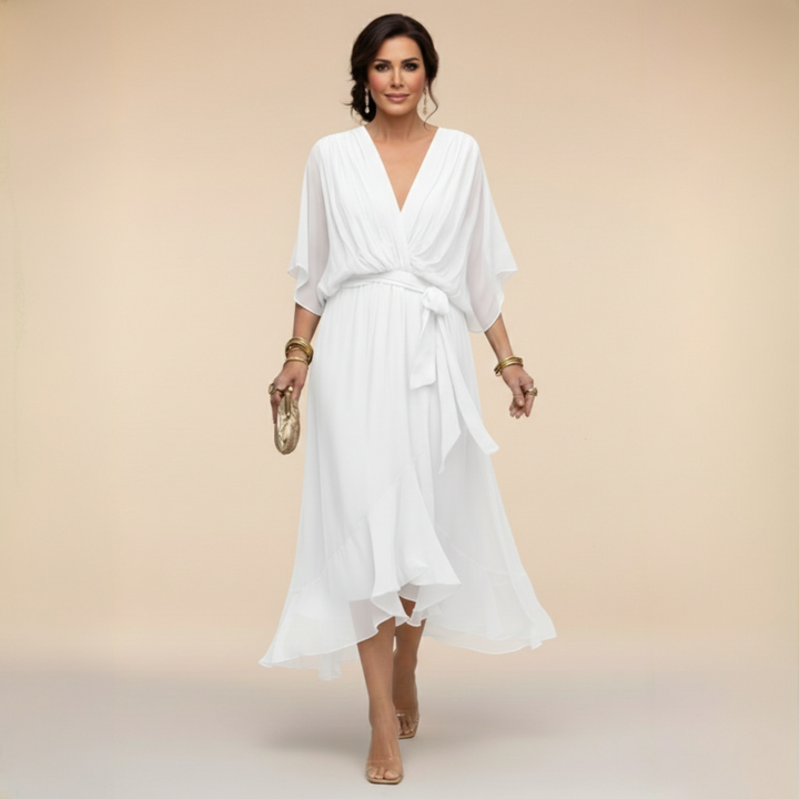 Celanovia | Elegantes V-Ausschnitt Fließendes Maxikleid