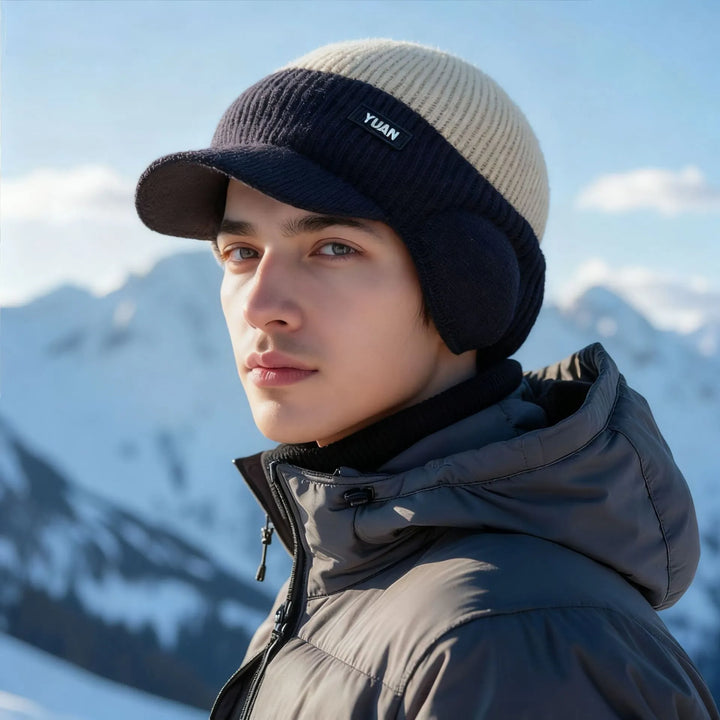 Elvaro | Thermo-Strickmütze mit Schirm und Ohrenwärmern