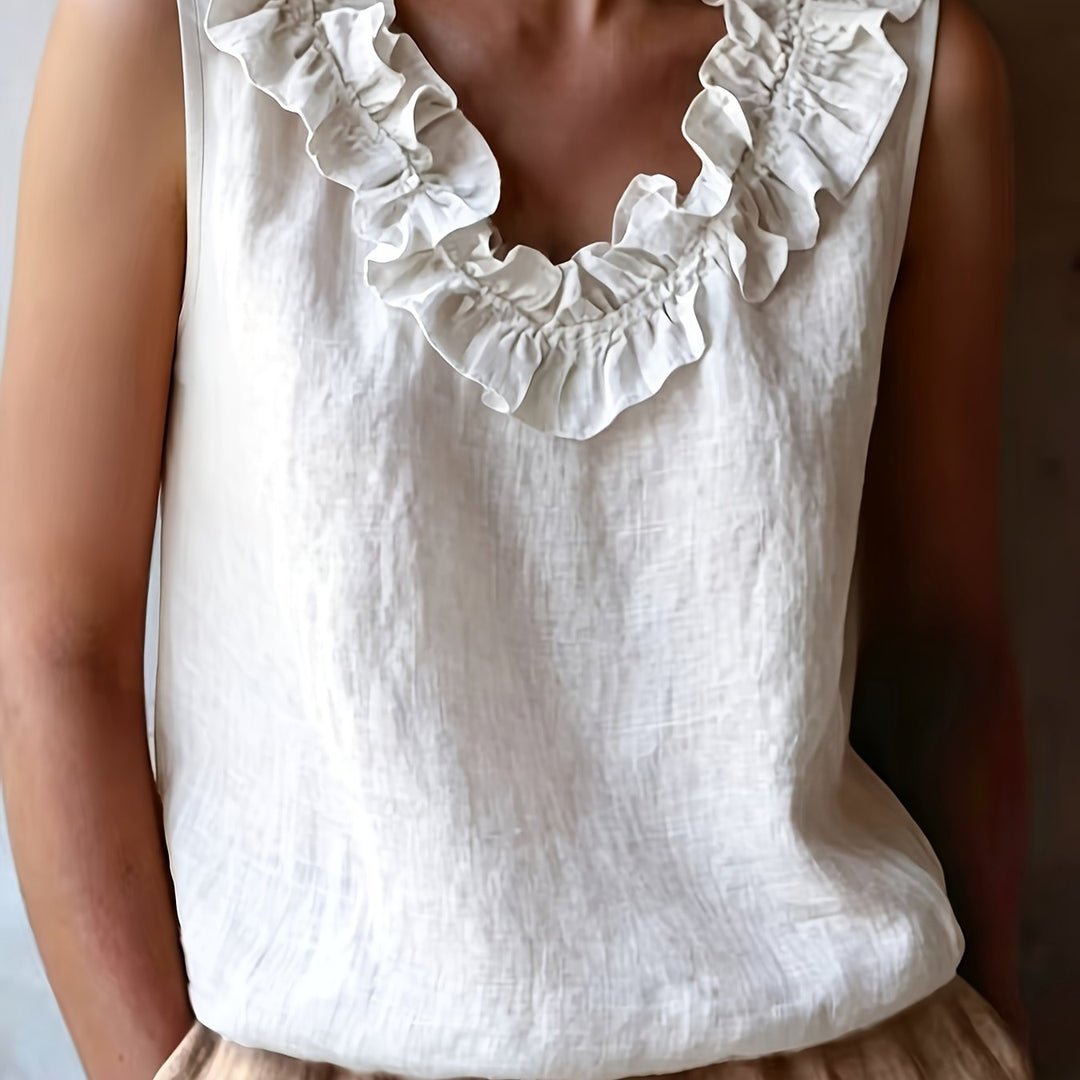 Katherine | Ärmellose Bluse mit Rüschen im lockeren Schnitt für Frühling/Sommer