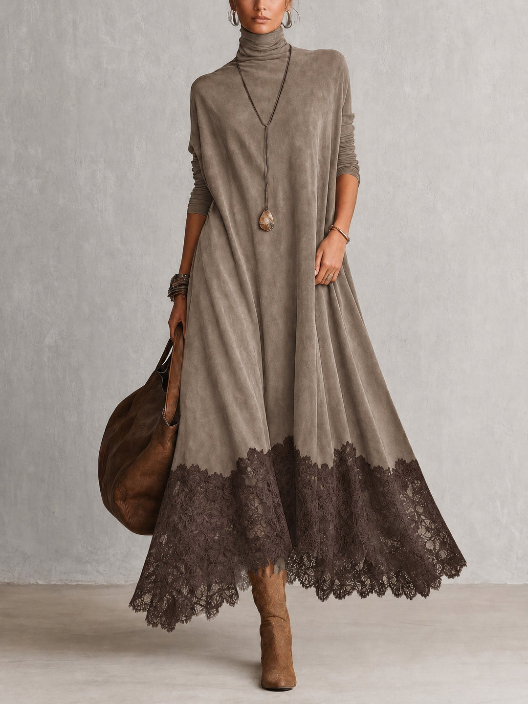 Lillian | Maxikleid mit Wildleder-Effekt und Spitze