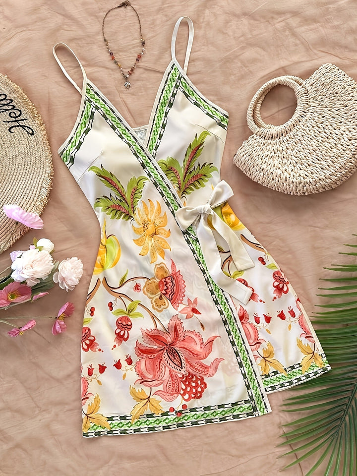 Dara | Langes Tropical Kleid mit V-Ausschnitt und Blumenmuster