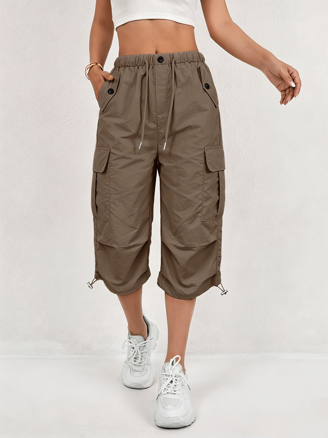 Mireille | Damen Capri Cargo-Hosen aus schnelltrocknendem Material mit elastischem Bund und Kordelzug - Leicht und elastisch, geeignet für - Outdoor-Hosen, Multifunktionshosen, Maschinenwaschbar, lockere Passform in mittellanger Länge für Reisen, Freizeit