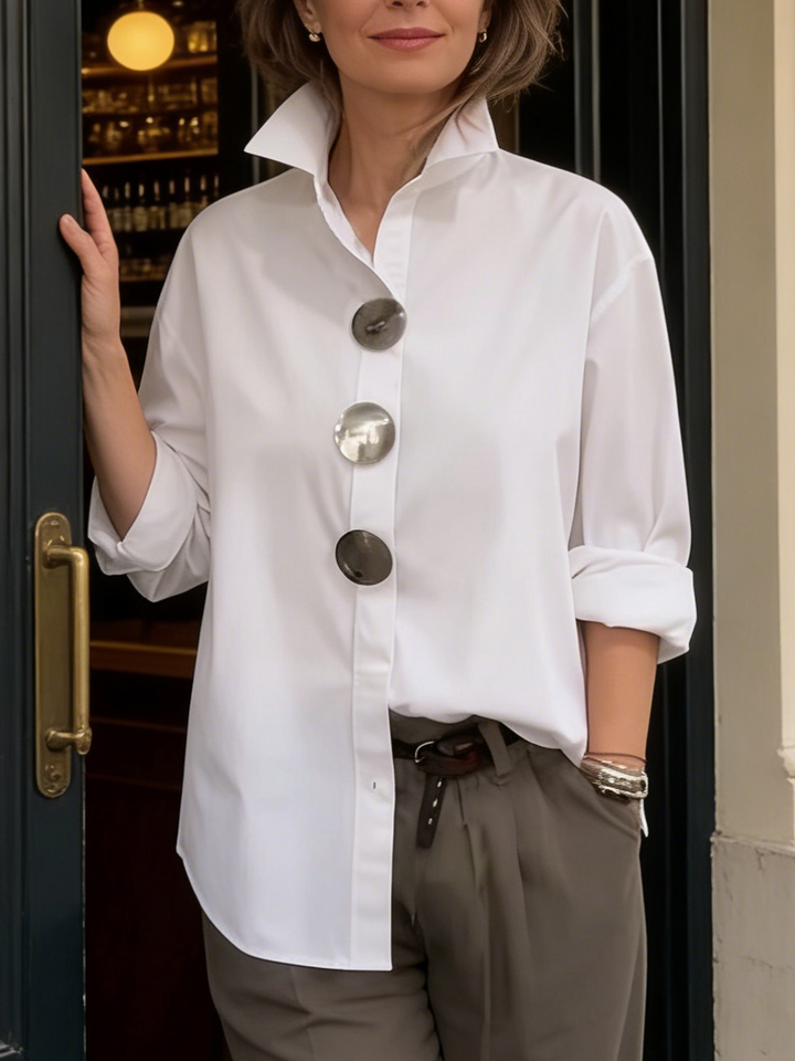 Davinae | Elegante Bluse aus Baumwolle und Leinen mit Kragen und Metallknöpfen