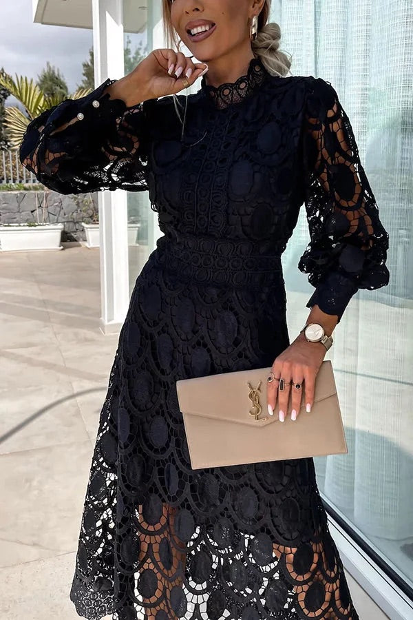 Bloom | Midi-Party-Kleid mit Spitzenärmeln