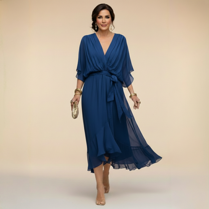 Celanovia | Elegantes V-Ausschnitt Fließendes Maxikleid