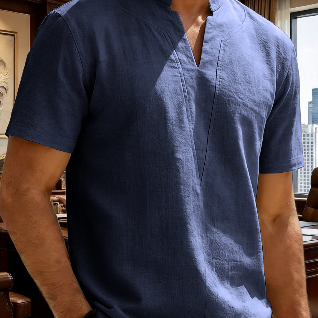 Grexric | Herren Leinenhemd mit Mao-Kragen und lockerer Passform