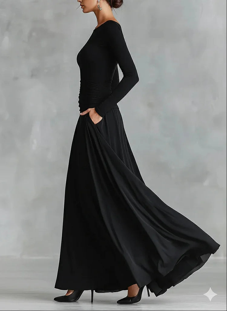 Kaitlyn | Langärmliges, gerafftes Maxikleid
