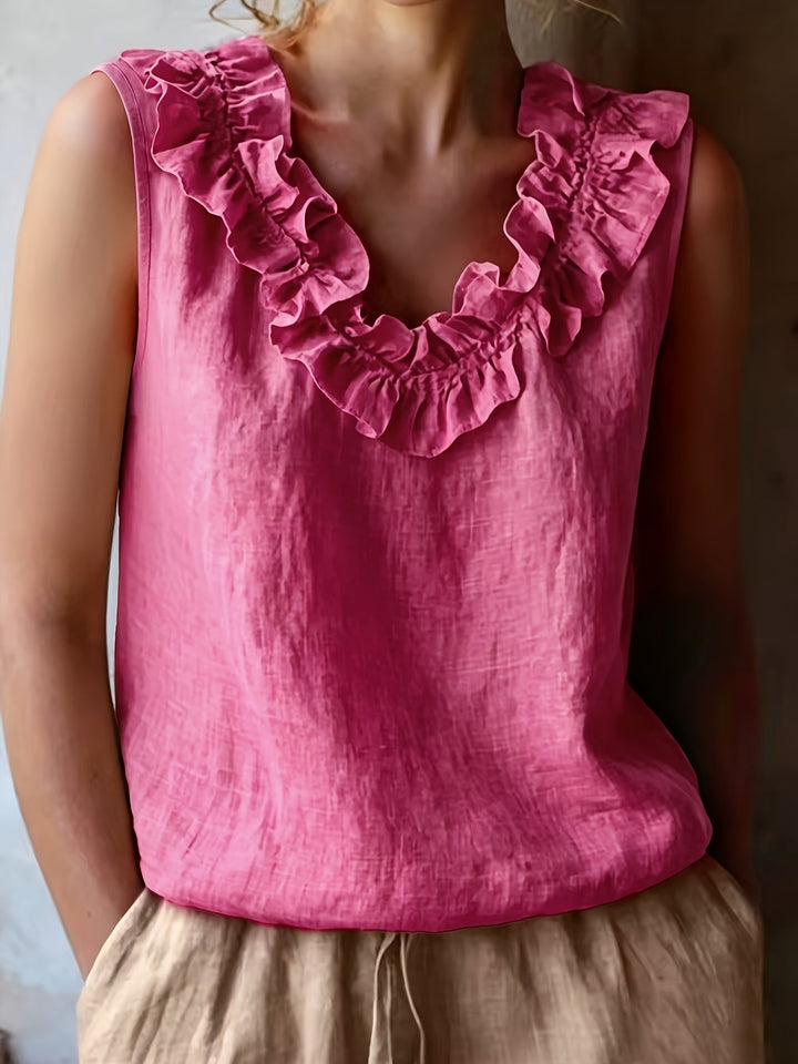 Katherine | Ärmellose Bluse mit Rüschen im lockeren Schnitt für Frühling/Sommer