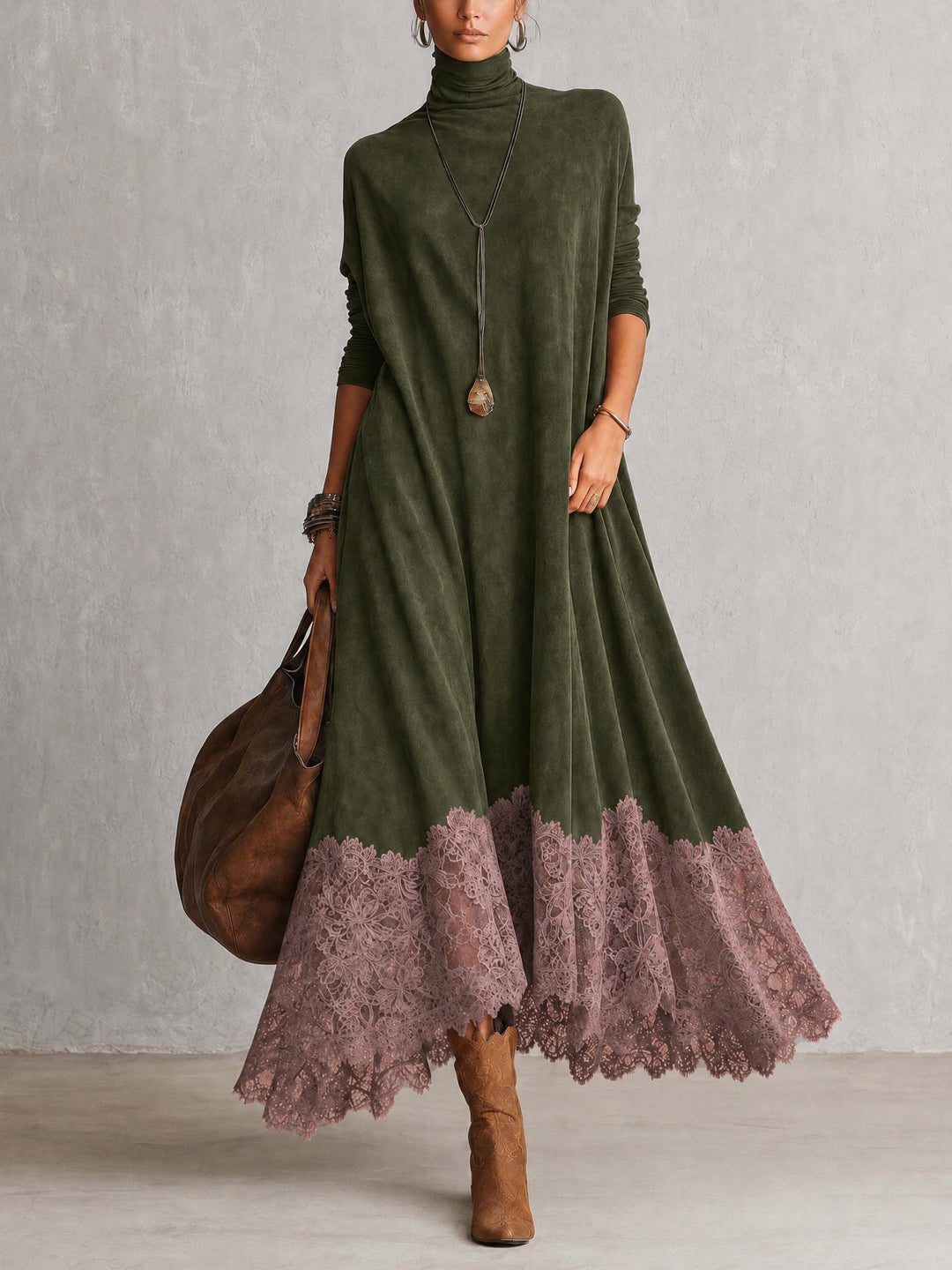 Lillian | Maxikleid mit Wildleder-Effekt und Spitze