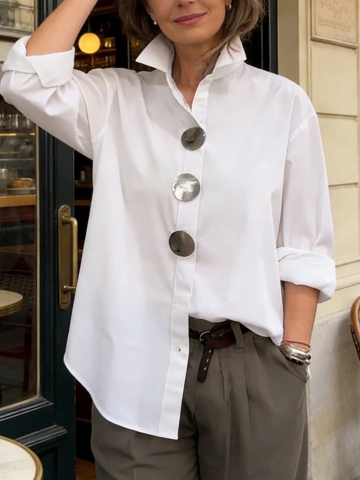 Davinae | Elegante Bluse aus Baumwolle und Leinen mit Kragen und Metallknöpfen