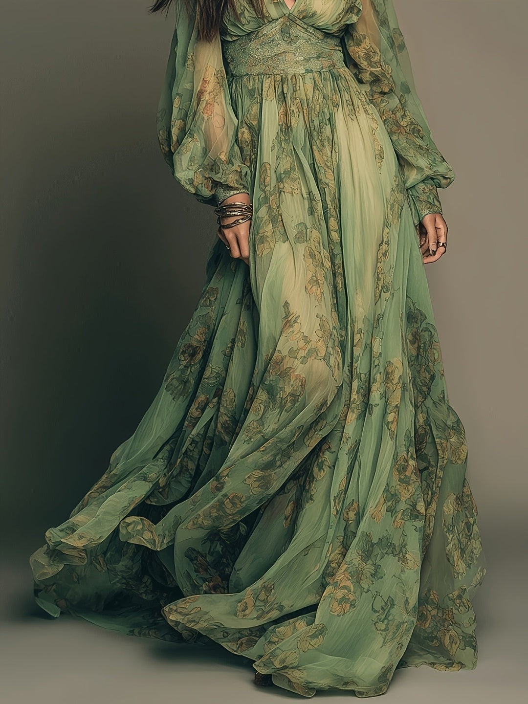 Amanda | Maxikleid mit floralen Boho-Muster, Rüschen und vintage Charme