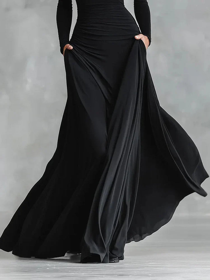 Kaitlyn | Langärmliges, gerafftes Maxikleid
