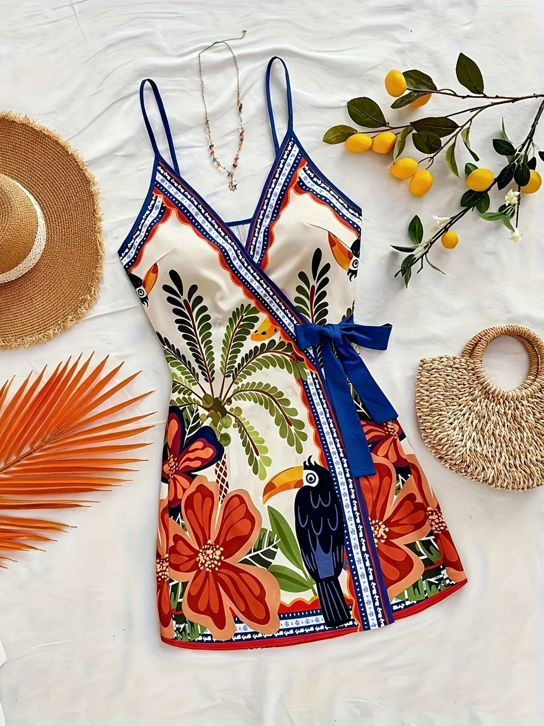 Dara | Langes Tropical Kleid mit V-Ausschnitt und Blumenmuster