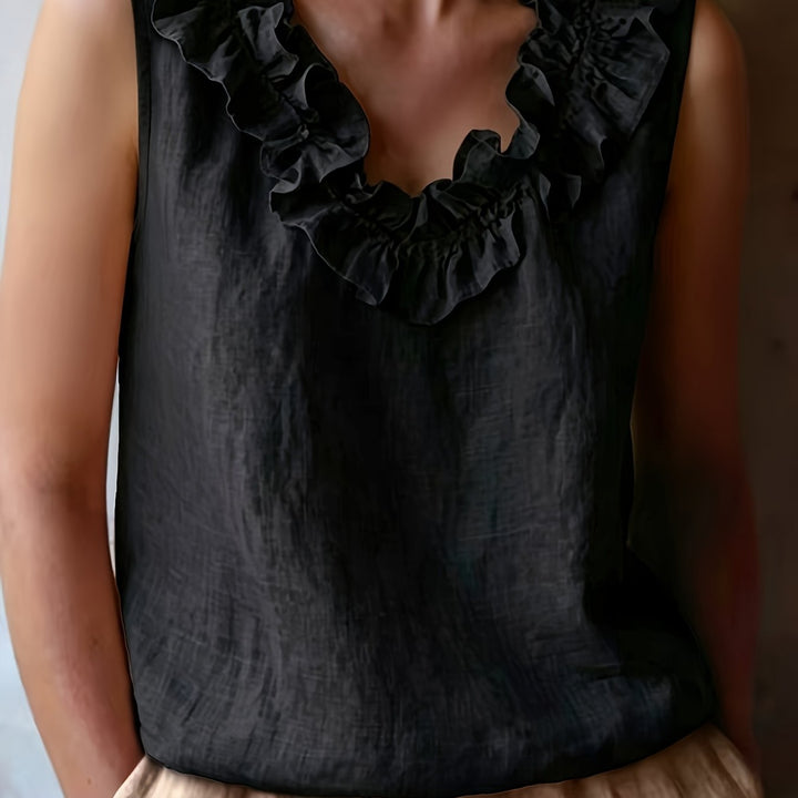 Katherine | Ärmellose Bluse mit Rüschen im lockeren Schnitt für Frühling/Sommer
