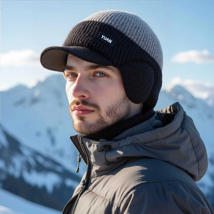 Elvaro | Thermo-Strickmütze mit Schirm und Ohrenwärmern