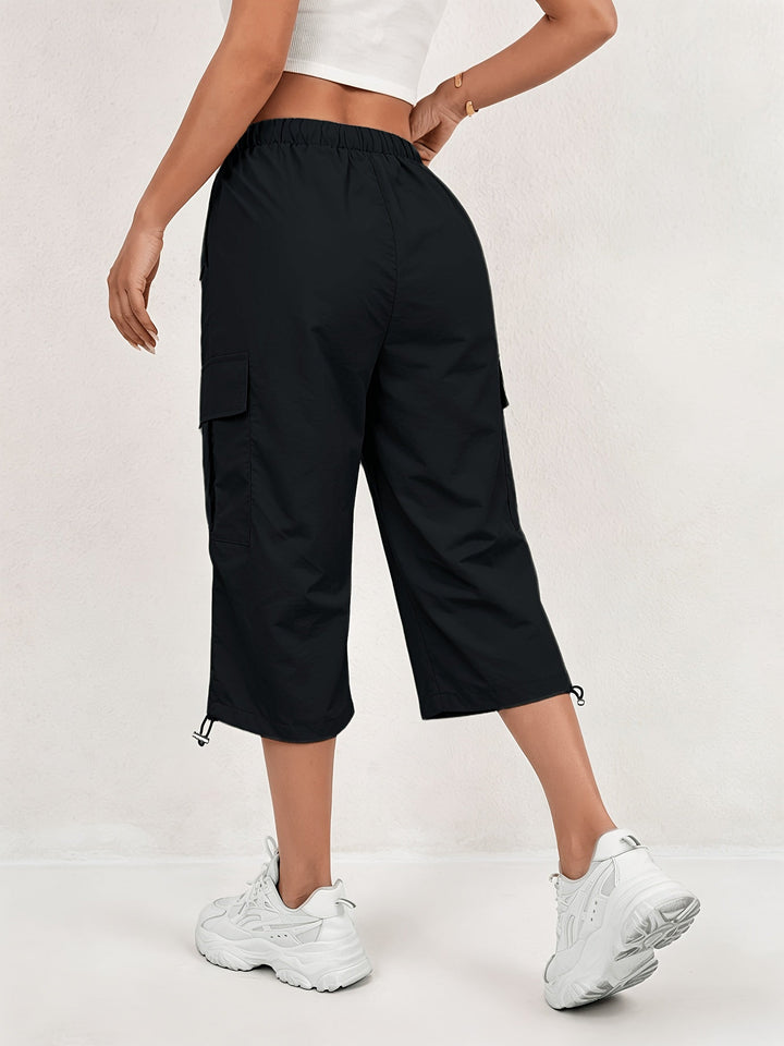 Mireille | Damen Capri Cargo-Hosen aus schnelltrocknendem Material mit elastischem Bund und Kordelzug - Leicht und elastisch, geeignet für - Outdoor-Hosen, Multifunktionshosen, Maschinenwaschbar, lockere Passform in mittellanger Länge für Reisen, Freizeit