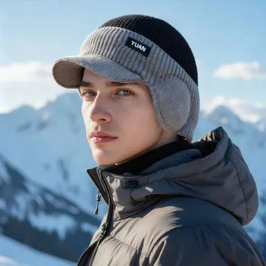 Elvaro | Thermo-Strickmütze mit Schirm und Ohrenwärmern