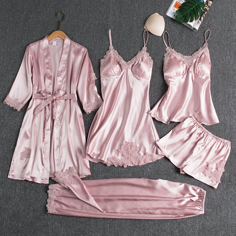 Rosmira | Weiches Satin-Bademantel und Nachtwäsche-Set