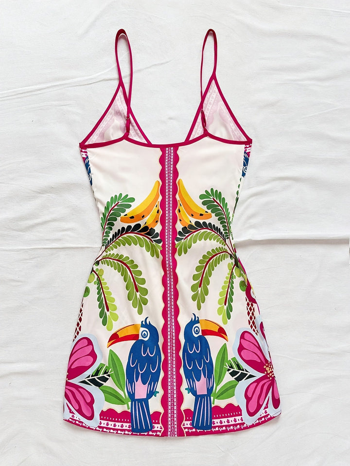 Dara | Langes Tropical Kleid mit V-Ausschnitt und Blumenmuster