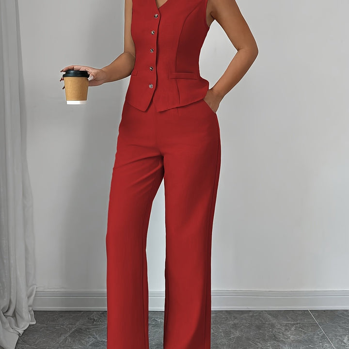Malia | Elegantes Set aus Weste mit V-Ausschnitt und geraden Hosen
