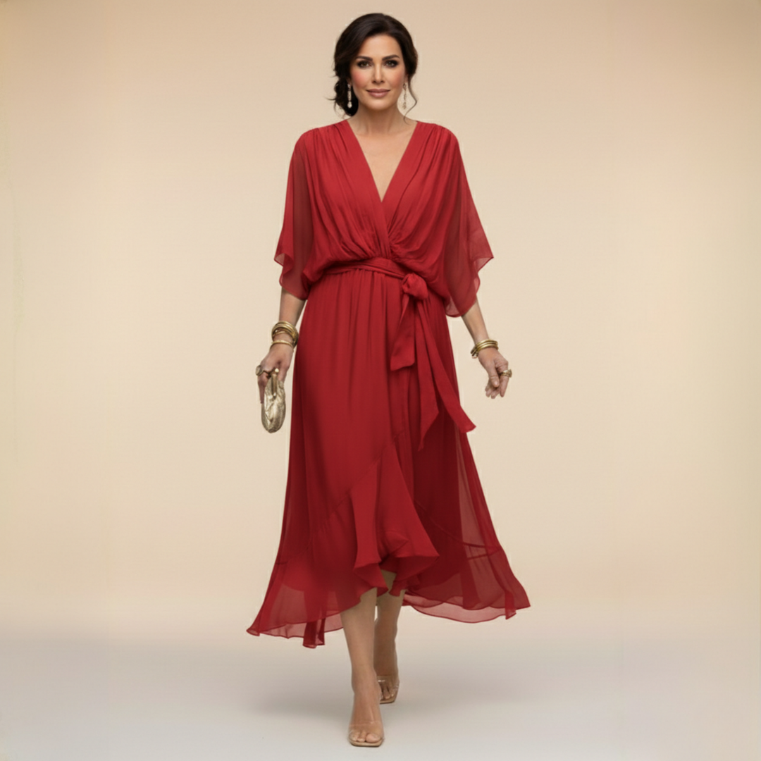 Celanovia | Elegantes V-Ausschnitt Fließendes Maxikleid