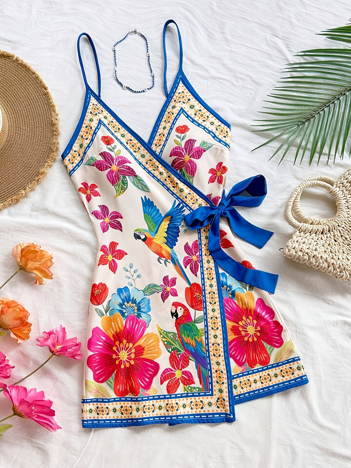 Dara | Langes Tropical Kleid mit V-Ausschnitt und Blumenmuster