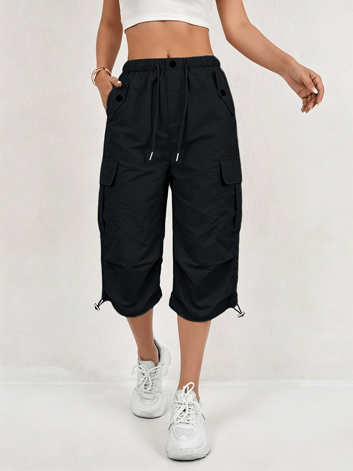 Mireille | Damen Capri Cargo-Hosen aus schnelltrocknendem Material mit elastischem Bund und Kordelzug - Leicht und elastisch, geeignet für - Outdoor-Hosen, Multifunktionshosen, Maschinenwaschbar, lockere Passform in mittellanger Länge für Reisen, Freizeit