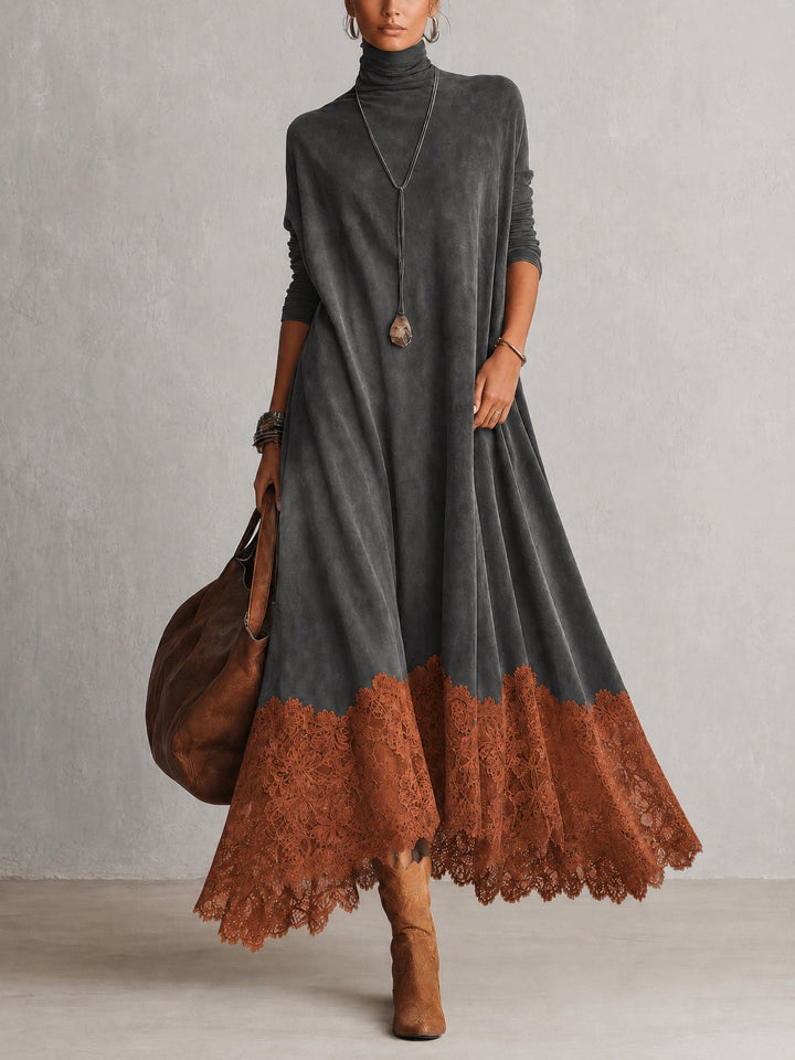 Lillian | Maxikleid mit Wildleder-Effekt und Spitze