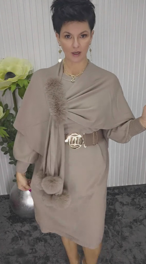 Danira | Damen Langarmkleid mit weichem dekorativem Schal