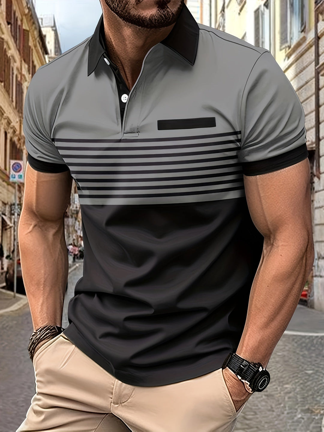 Korvexi | Freizeit-T-Shirt für Herren mit feinen Streifen und kurzen Ärmeln