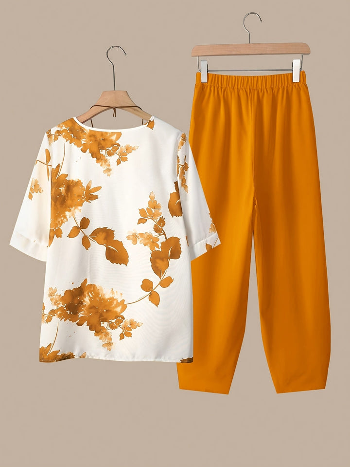 Fynley | Bedrucktes Zweiteiliges Set mit Bluse und Bequemer Hose