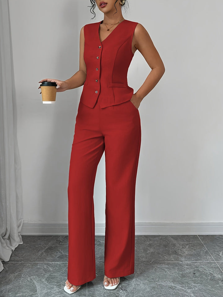 Malia | Elegantes Set aus Weste mit V-Ausschnitt und geraden Hosen