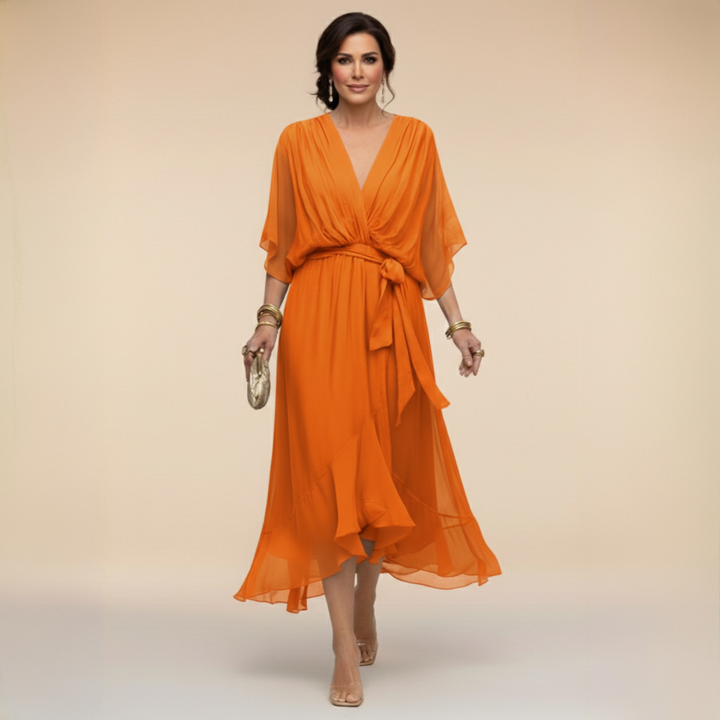 Celanovia | Elegantes V-Ausschnitt Fließendes Maxikleid