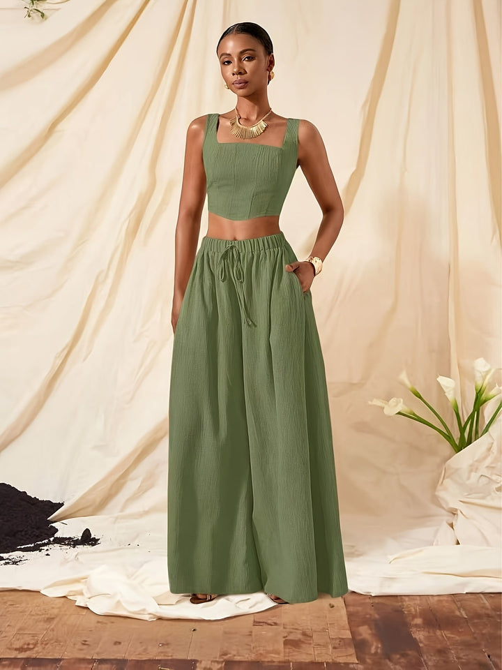 Alessia | Set aus Top mit Trägern und weit geschnittenen Hosen mit Taschen