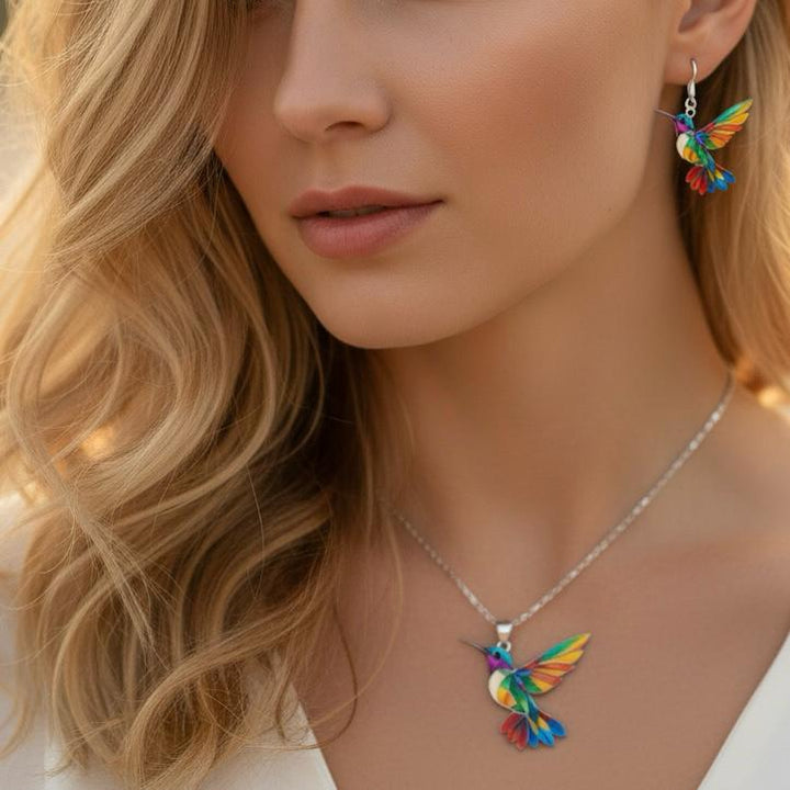 Vaila | Halskette Kolibri Regenbogen + Passende Ohrringe als Geschenk