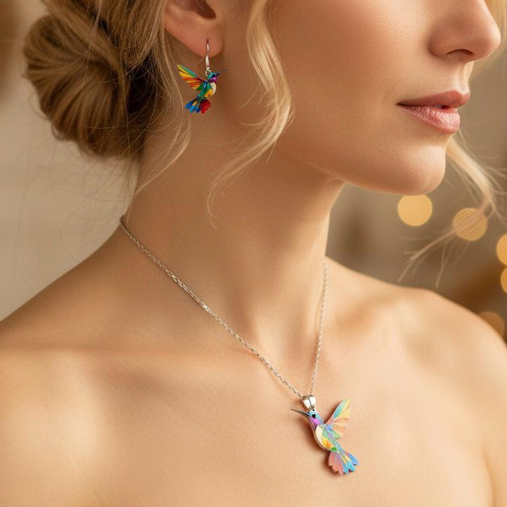 Vaila | Halskette Kolibri Regenbogen + Passende Ohrringe als Geschenk