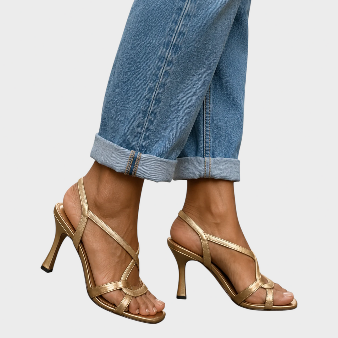 Florentina | Elegante Goldene Sandalen mit Absatz