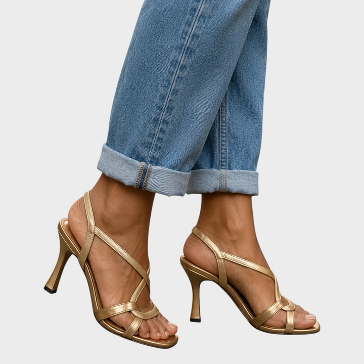Florentina | Elegante Goldene Sandalen mit Absatz