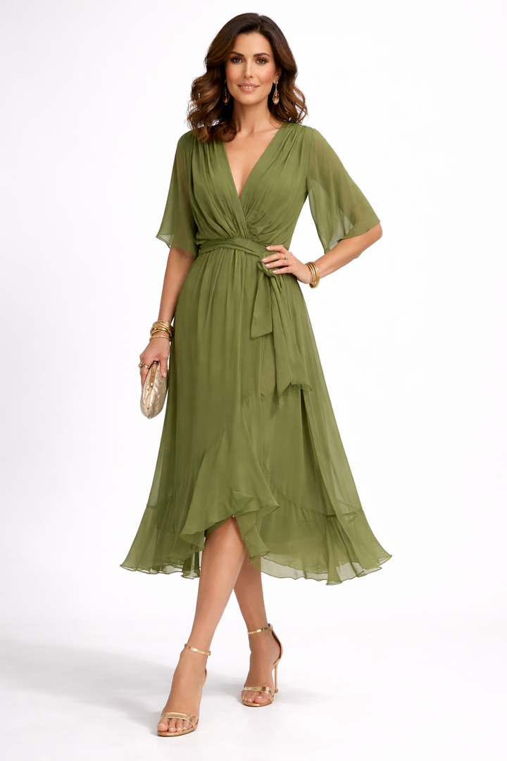 Celanovia | Elegantes V-Ausschnitt Fließendes Maxikleid