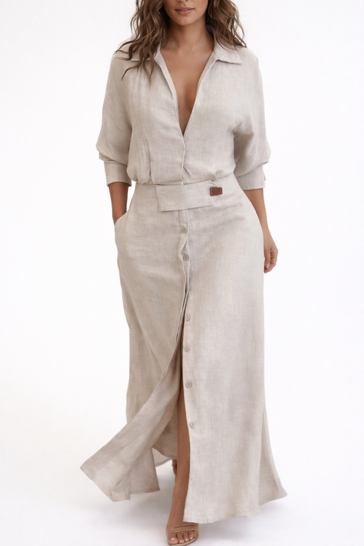 Ceravine | Fließendes Maxi-Kleid mit Knopfleiste
