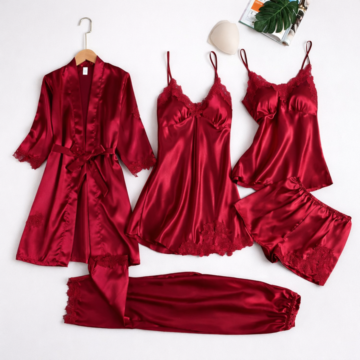 Rosmira | Weiches Satin-Bademantel und Nachtwäsche-Set