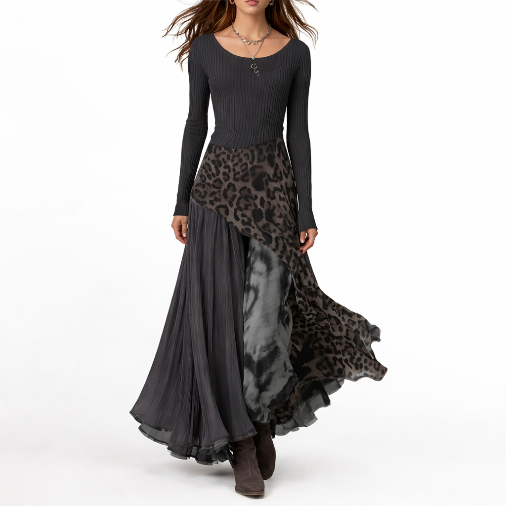 Vireli | Elegantes und Fließendes Maxikleid mit Leopardenmuster