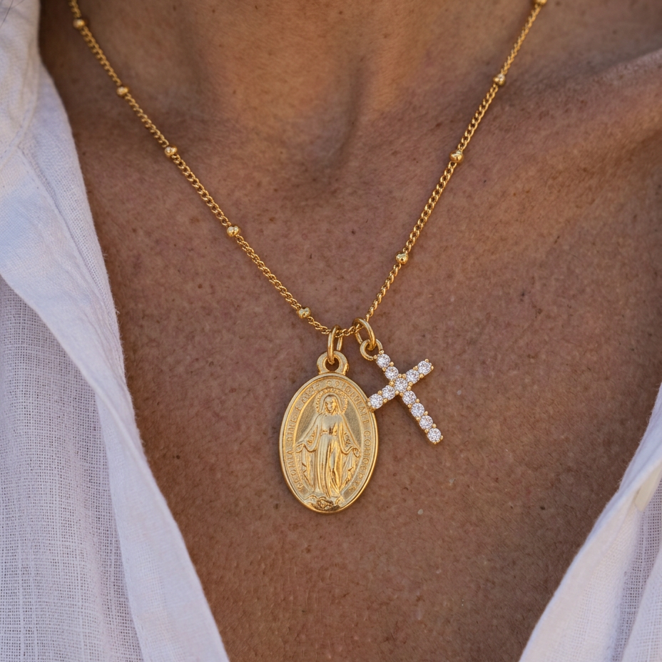 Belladonna | Halskette mit Wundermedaille und Kreuz