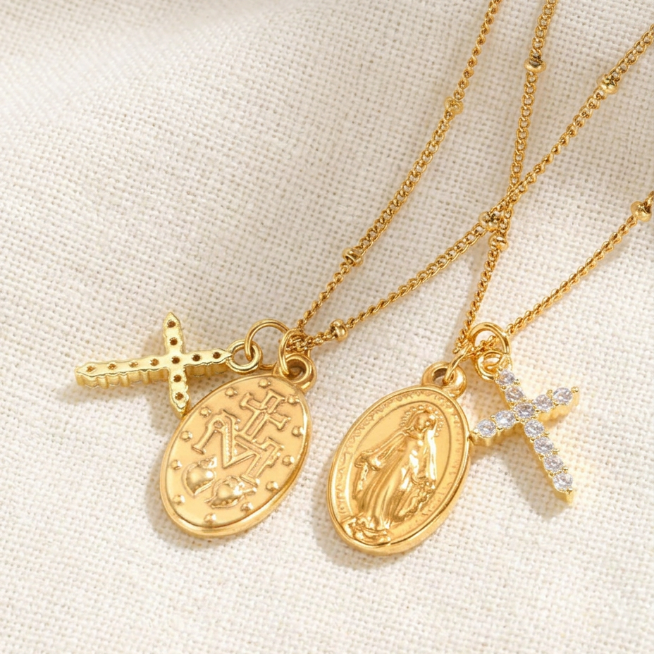 Belladonna | Halskette mit Wundermedaille und Kreuz