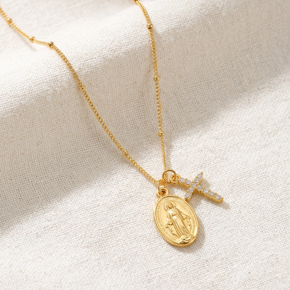 Belladonna | Halskette mit Wundermedaille und Kreuz
